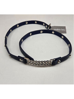 Cookie Lee Bracelet NWT Navy Blue Crystal Studded Faux Leather Wrap Brutalist